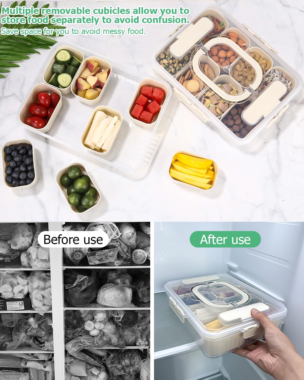 2 Packungen Snackbox mit Fächern mit 8 Gabeln, Snackteller mit Deckel mit 16 Fächern und Griffen, Snackbox mit Fächern Kinder, Wird Verwendet, um Süßigkeiten, Früchte, Kekse und Gewürze Aufzubewahren
