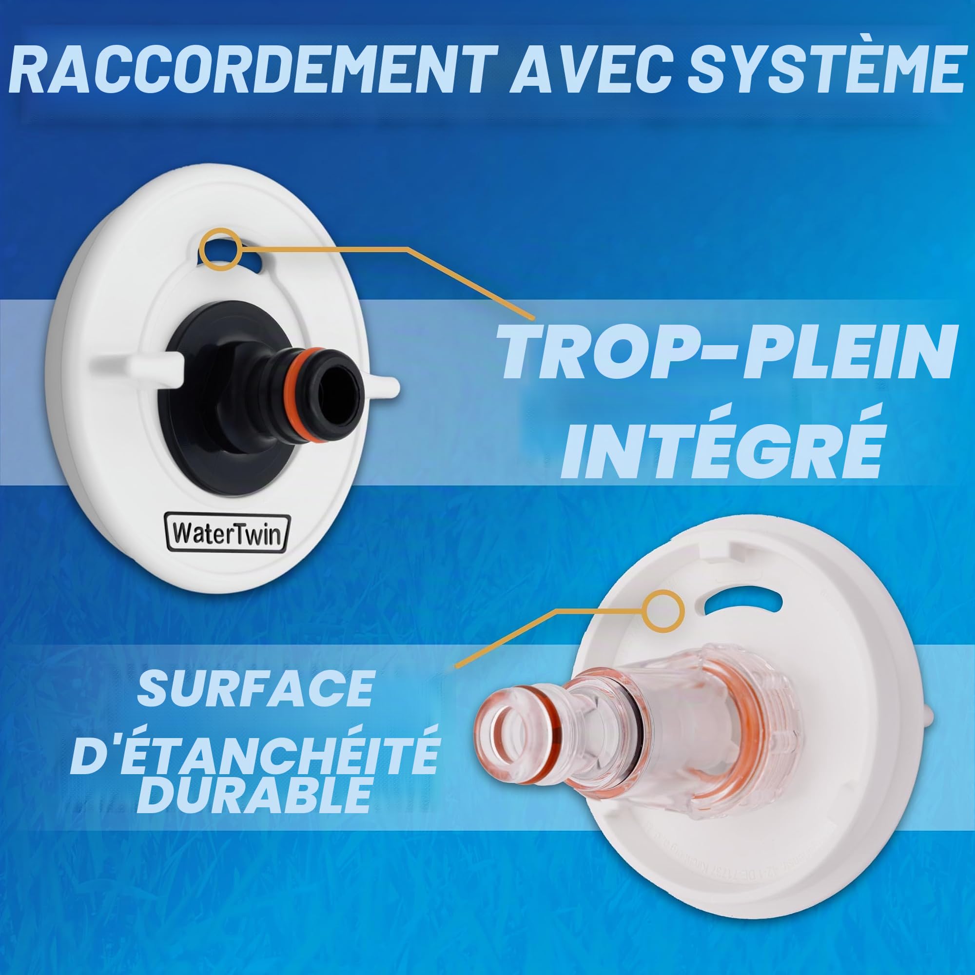 Adaptateur de bouchon de réservoir d’eau avec connexion pour système Gardena | Camping-car, caravane, bateau | Fonction de débordement et double embrayage intégré (adaptateur 3 broches D:78mm)