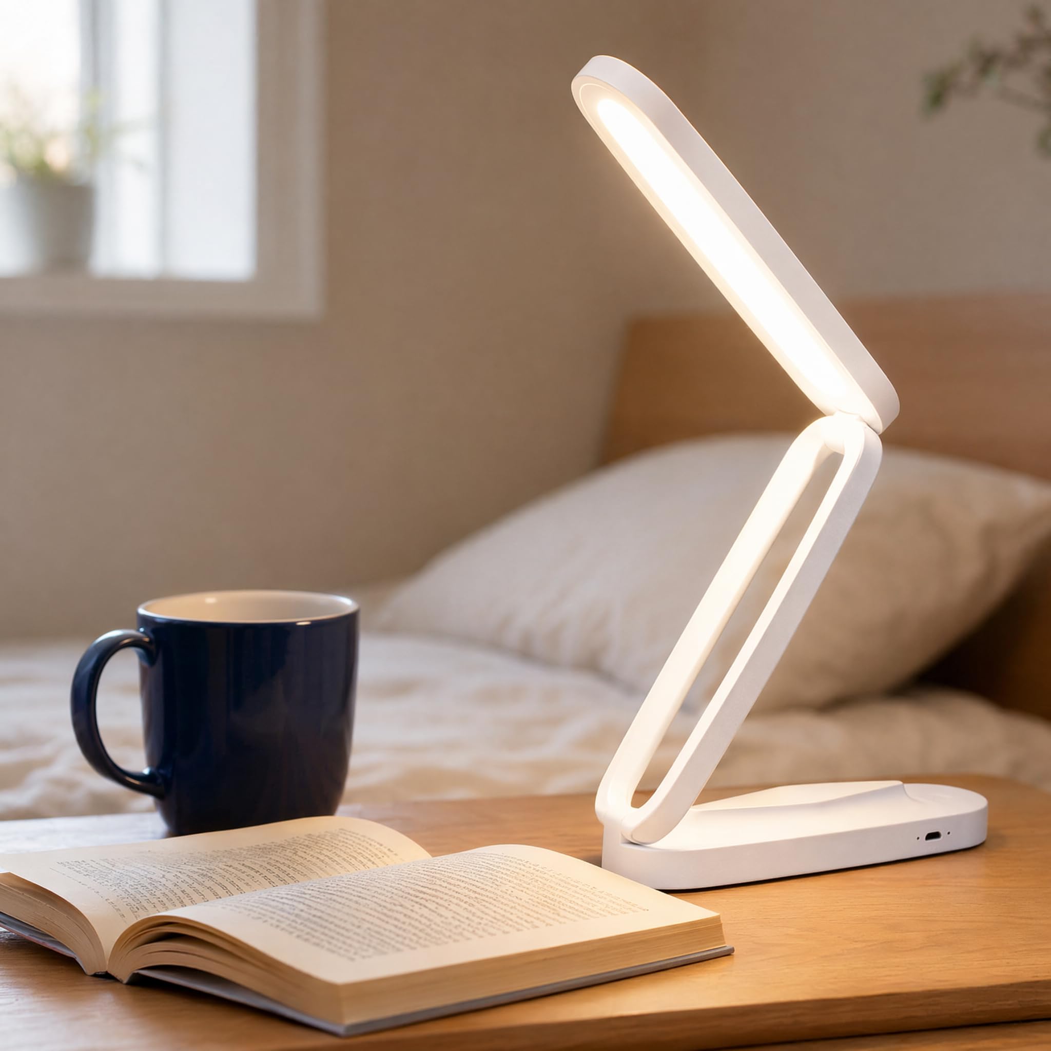 Waoferfio Foldable Rechargeable Table Lamp, Battery Lamp | Small LED Desk Lamp with Battery, 3 Color Temperatures & Dimmable, Portable Wireless Reading Lamp for Home Office, Bedside, Study, Travel