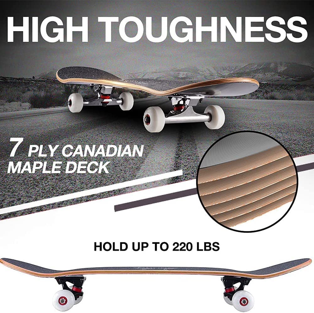 Skateboard standard da 31 pollici, superficie in acero a 7 strati, adatto a bambini, adolescenti, adulti, principianti e professionisti, con un carico massimo di 150 kg