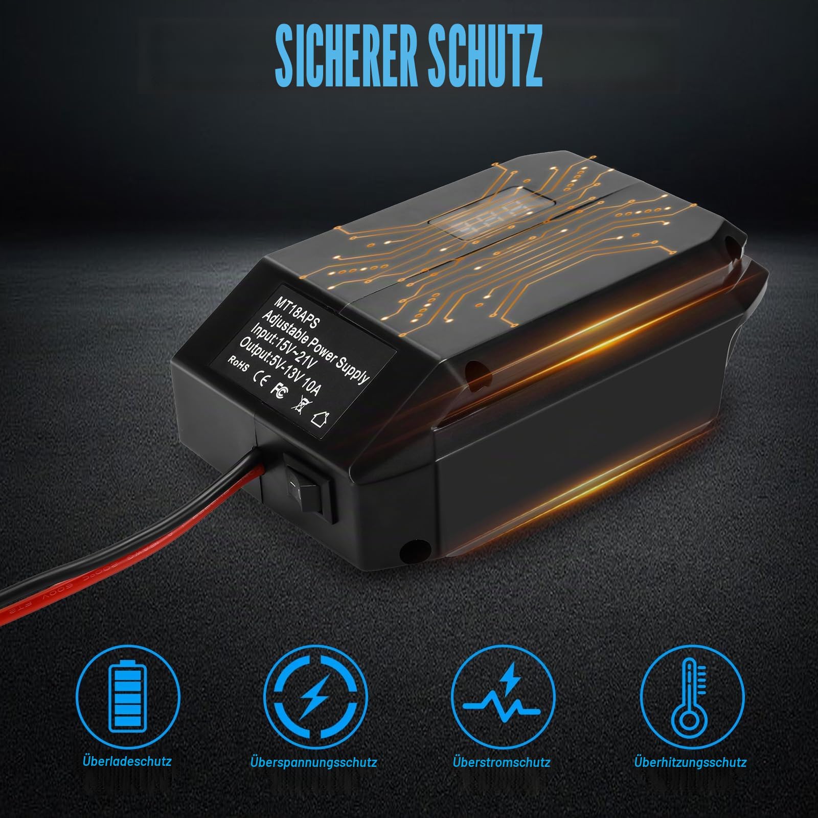 TPDL 18V zu 12V Step Down Konverter für Makita 18V Akku, 5V-12V 10A DC Spannung Akku Power Adapter, Zigarettenanzünder Adapter für die Aufrüstung von Elektrowerkzeugen, LED-Leuchtbänder, DIY-Projekte