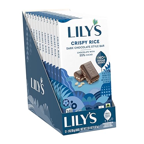 Lily's - Barra de chocolate negro crujiente de arroz Fabricado con estevia, sin azúcar añadida, baja en carbohidratos, apta para dieta cetogénica