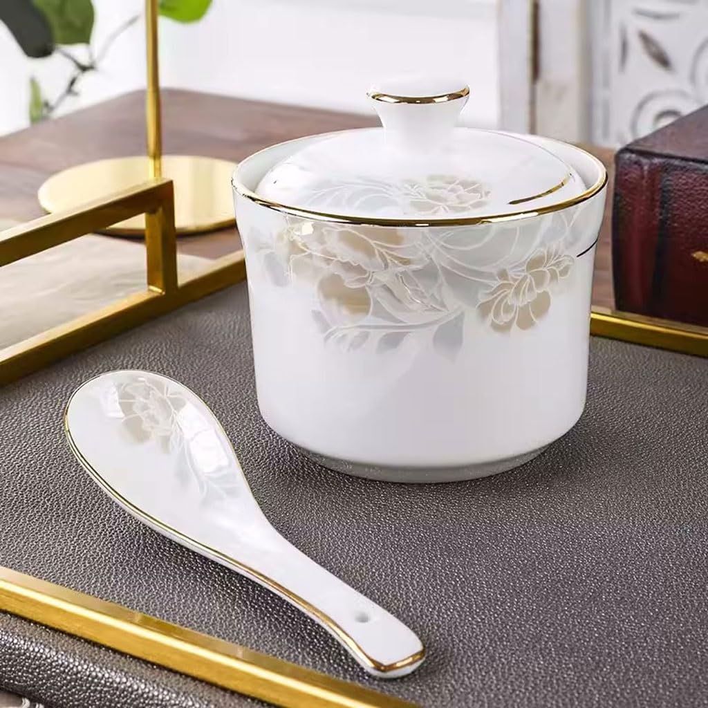 Miski ramen, miski na owoce, miska na zupę, porcelanowa miska na zupę ze złotymi krawędziami, mały kubek, ceramiczny kubek zdrowotny, mini kubek z pokrywką, salaterka, talerze (260 ml)
