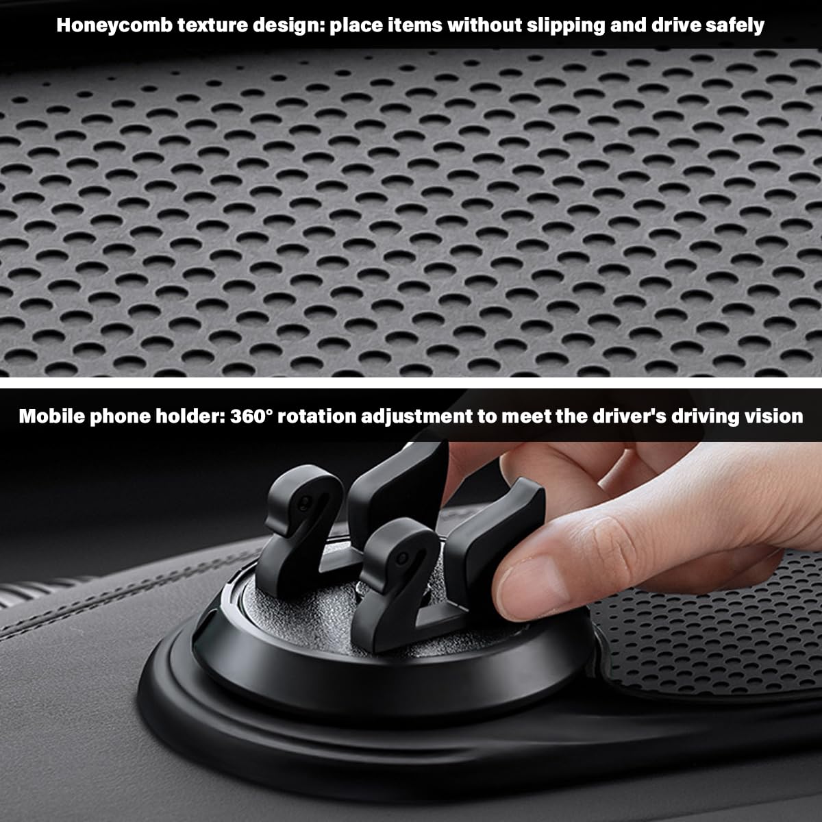 CGEAMDY Tapis Antidérapant Rotatif 360° Pour Tableau De Bord Voiture – Support Téléphone Stable Et Sans Résidu – Universel Noir