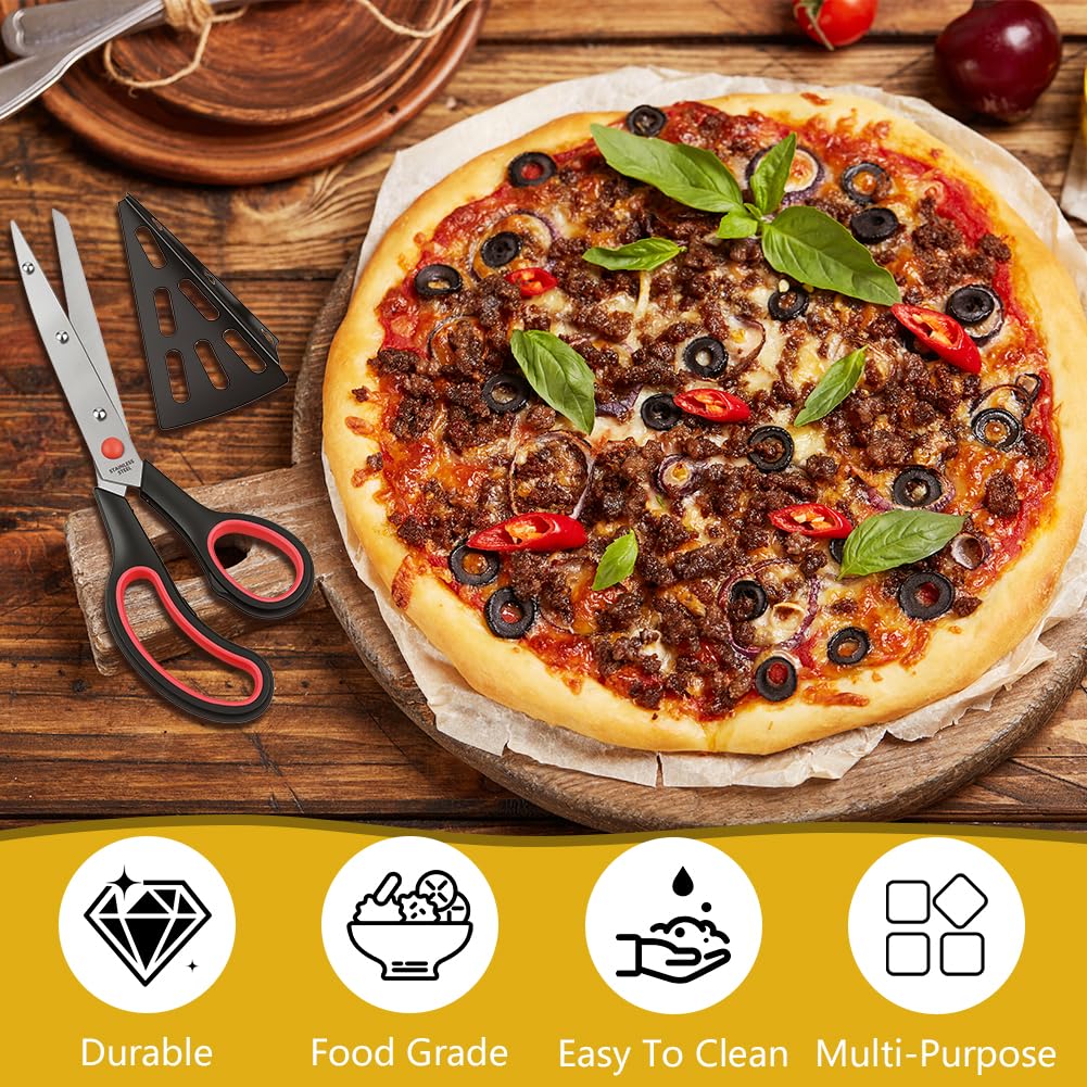 Vicloon Nożyczki do pizzy, krajalnica do żywności i serwer do pizzy, nóż do pizzy z ostrym ostrzem ze stali nierdzewnej klasy spożywczej, wielofunkcyjne nożyczki kuchenne, czerwone