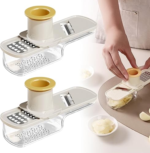 Miniatura 8 de 2 piezas de molinillo de ajo multifuncional y cortador de mandolina, herramienta trituradora de ajo 4 en 1, cortador de mandolina vegetal con Mezcla