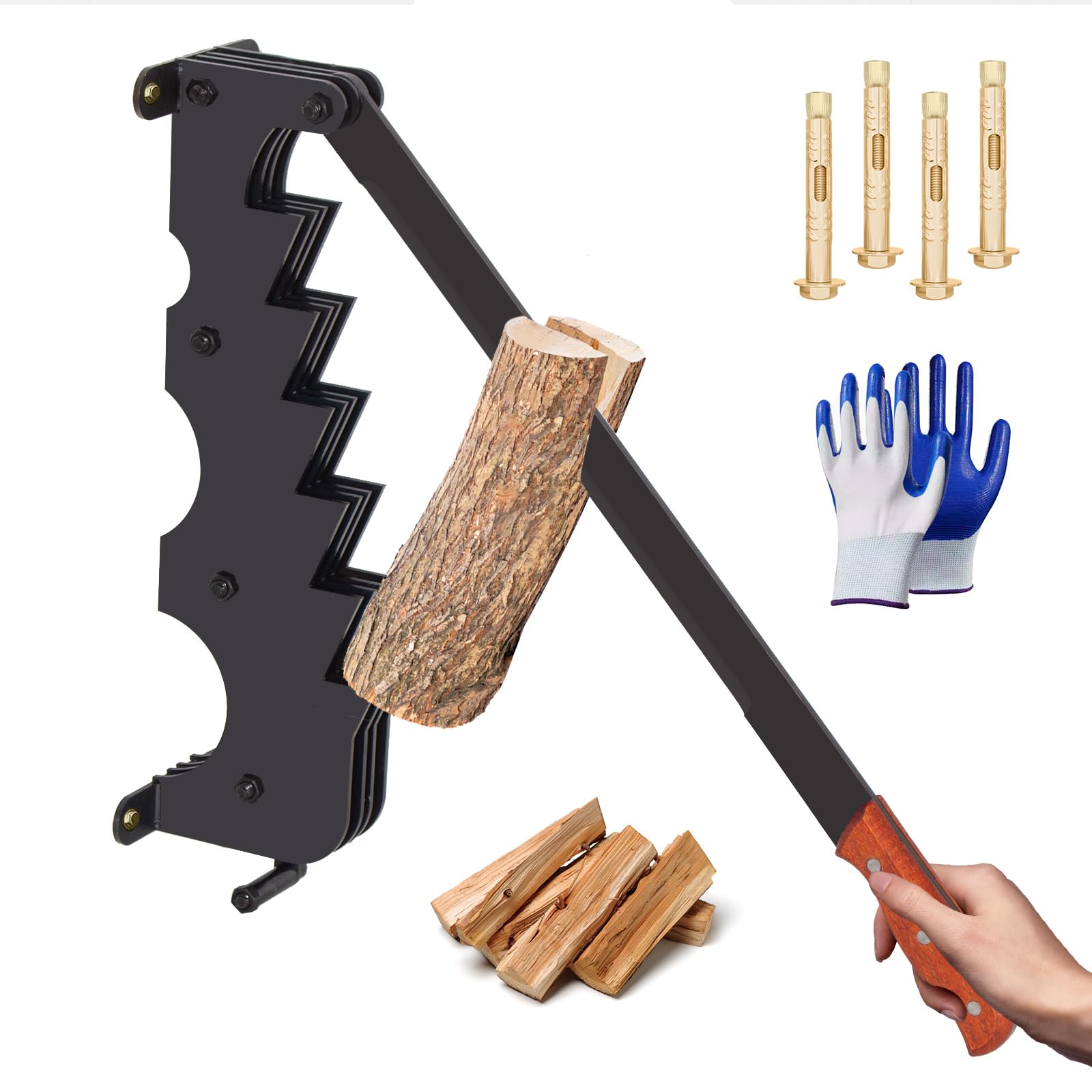 Todeco Fendeuse de Bois de Chauffage Murale, Fendeur de bûches manuel avec gants, Fendeuse de Bûches Manuelle Portable Pour la Maison, cheminée, le Camping, Barbecue Jardin
