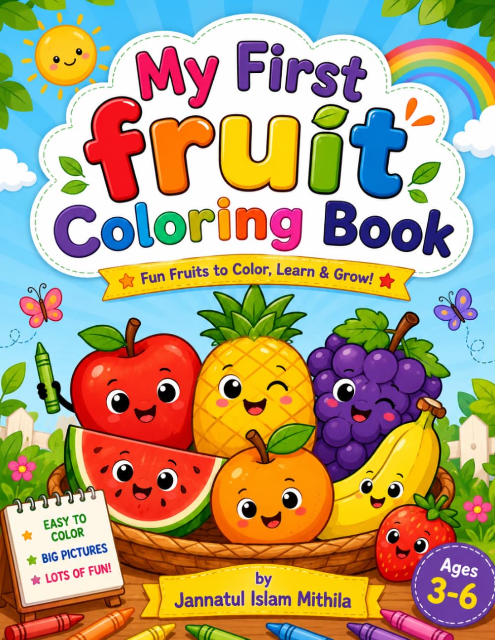Fruit Coloring Book for Kids Ages 3-6: Fun and Easy Bold Fruit Coloring Pages for Toddlers and Preschoolers with Apples, Bananas, Grapes, Watermelon, and More