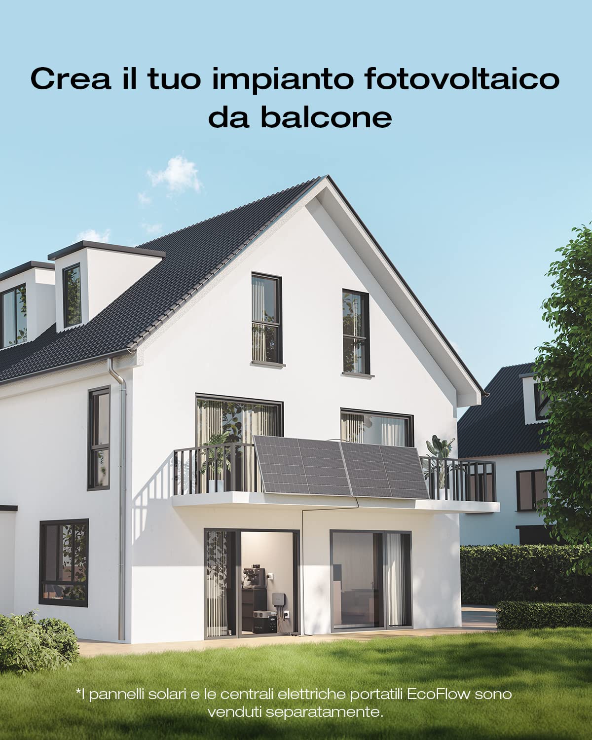 ECOFLOW Impianto fotovoltaico da balcone PowerStream,microinverter grid tie e pannelli solari rigidi 400W×2,compatibile con centrali elettriche portatili e Smart Plug ECOFLOW (Non è incluso il cavo)