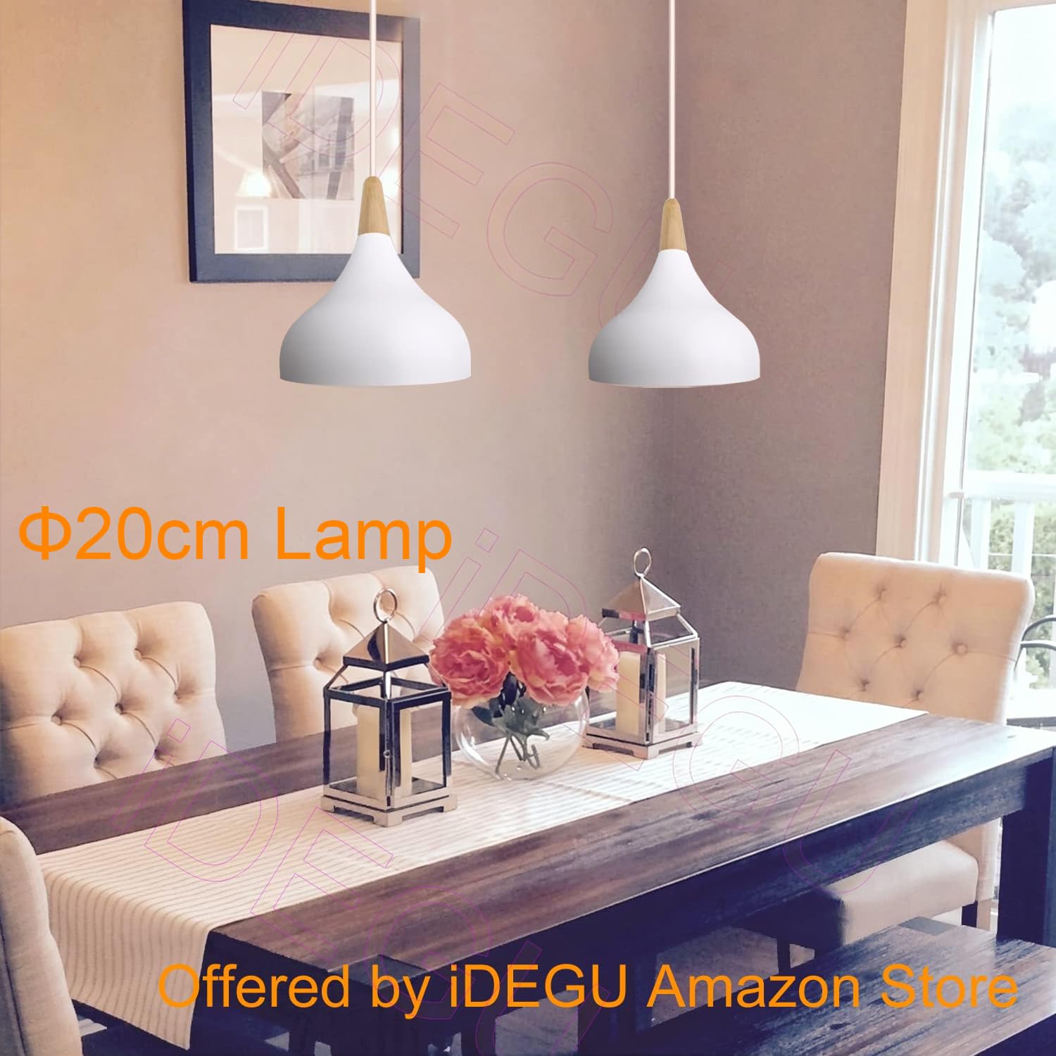 iDEGU 20CM Lustre Suspension Rétro Suspension Luminaire Moderne Style Goutte Chapeau Plafonnier E27 Métal Bois Lampe Suspension pour Chambre Salle à Manger Cuisine Salon (Blanc 1 Pack)