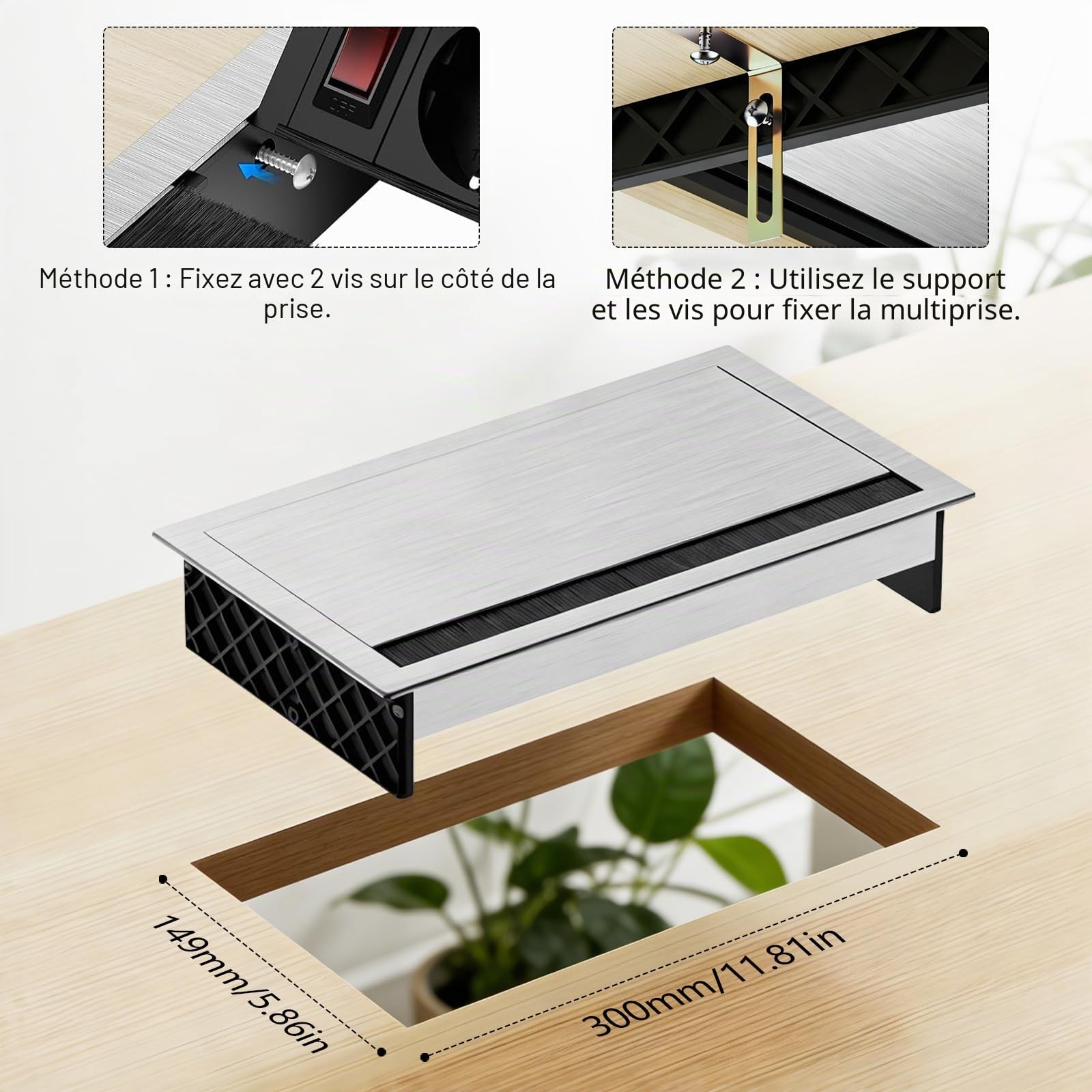 Multiprise Encastrable, Aluminium Prise Encastrable 3 Prises avec Types C, USB et 2 CAT6, Bloc Prise Escamotable avec Interrupteur pour Cuisines Bureaux Salle de Réunion, 1.8M Câble