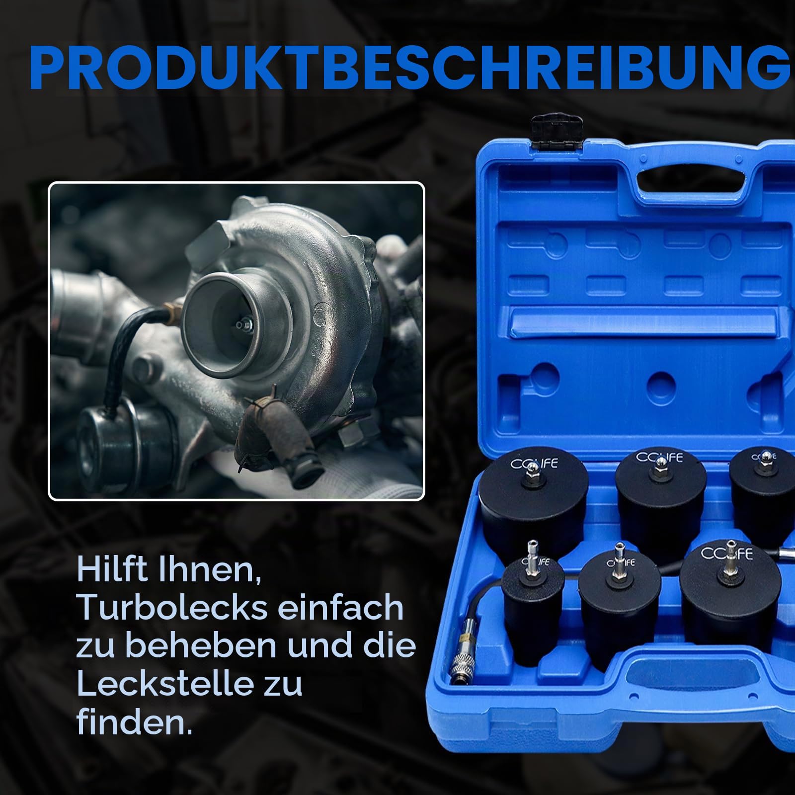 CCLIFE 9tlg Turbolader Ladeluft System Adapter Satz Prüfwerkzeuge Ladeluftkühler Abdrücksatz
