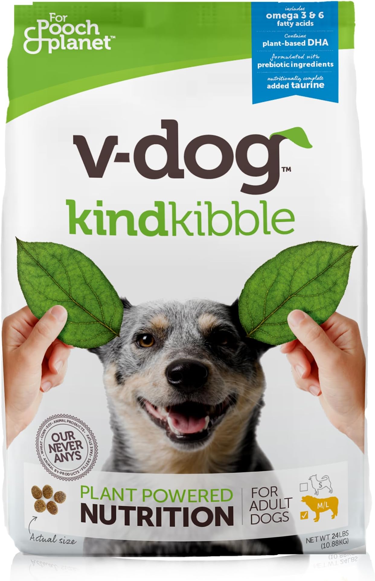 Vegan Kibble Dry Dog Food (24 LB) | Plant Based Protein with Added Taurine for Sensitive Stomach and Skin | Adult Dog Food | Vegetarian Superfood | Made in US