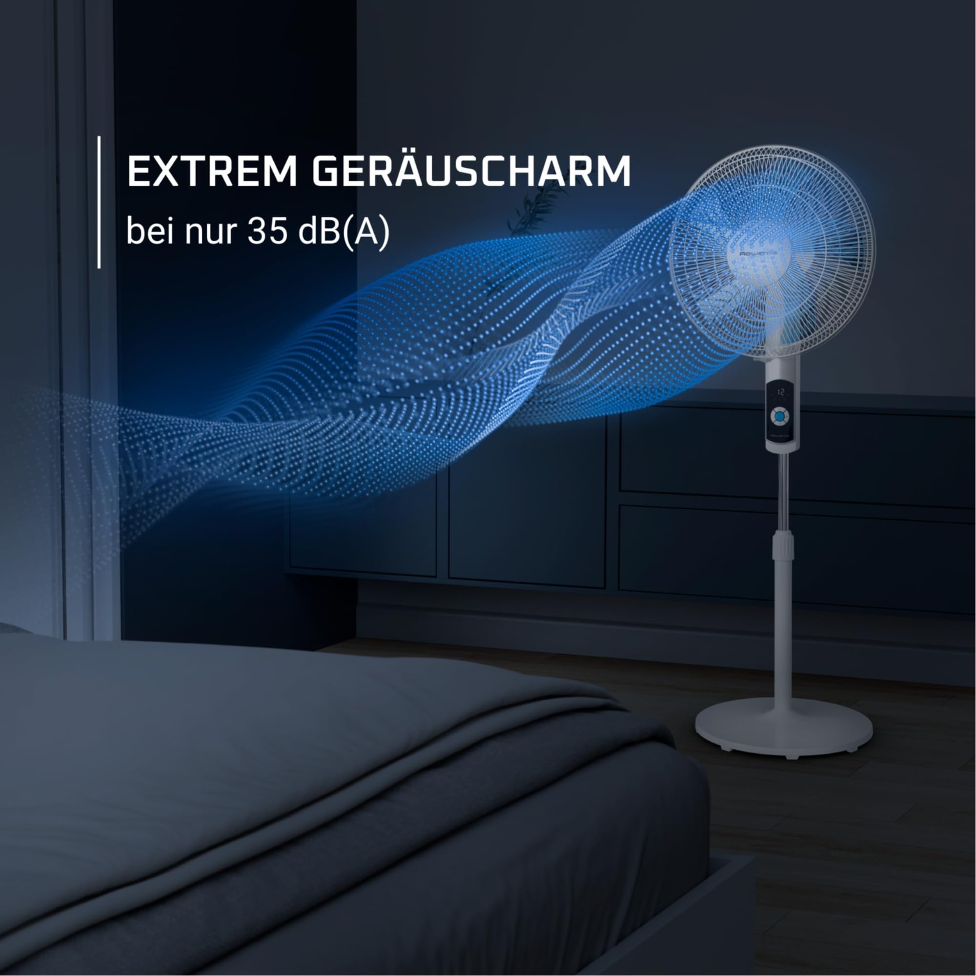 Rowenta Turbo Silence Standventilator VU5650F0, 35 dB(A), 7,2 m, 12 Geschwindigkeiten, 120° Oszillation, Fernbedienung, LED-Display, 12-Stunden-Timer