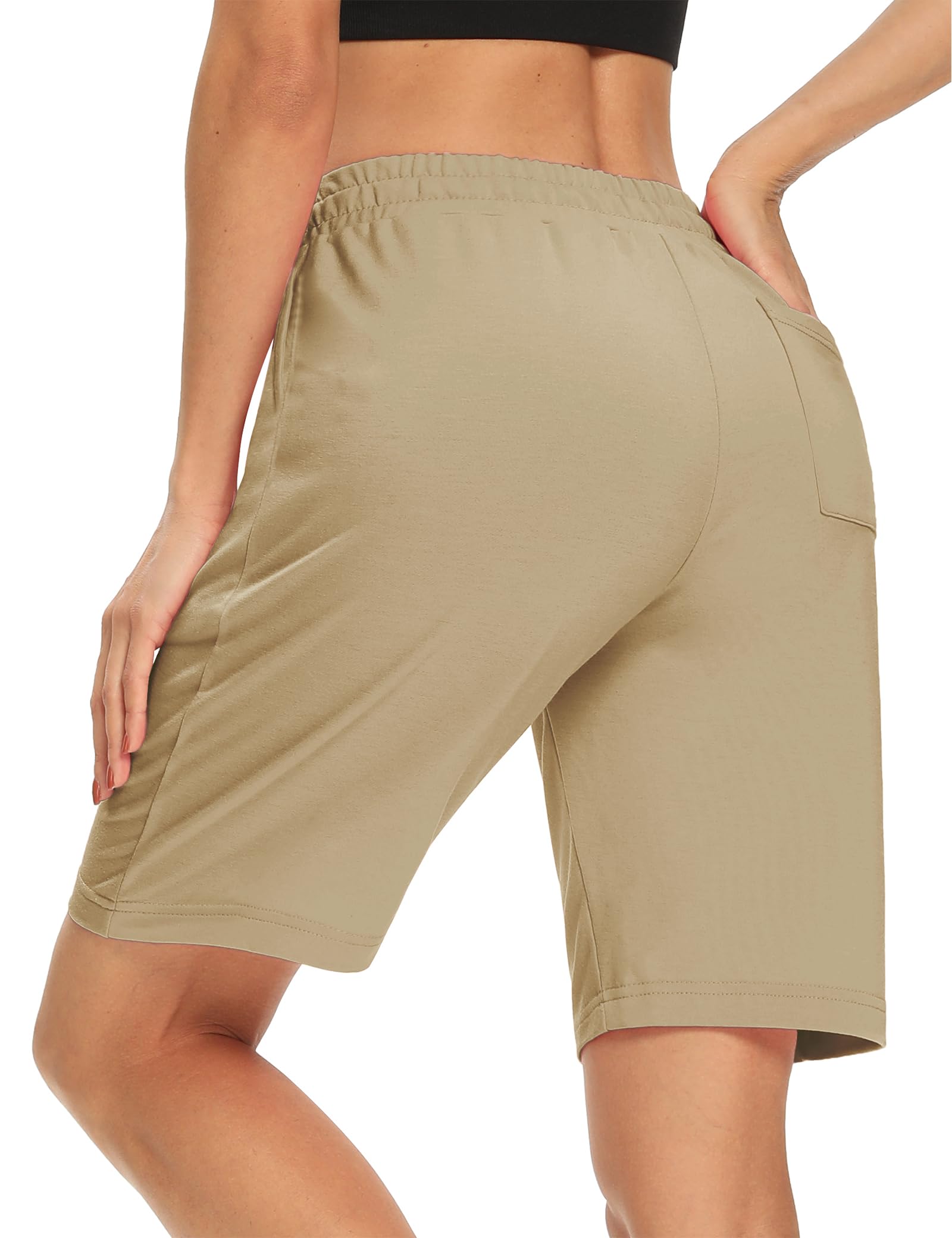 DIBAOLONG Damskie spodnie do jogi bootcut kontrola brzucha z kieszeniami, wysoka talia, długie legginsy treningowe, jasnobrązowy, L