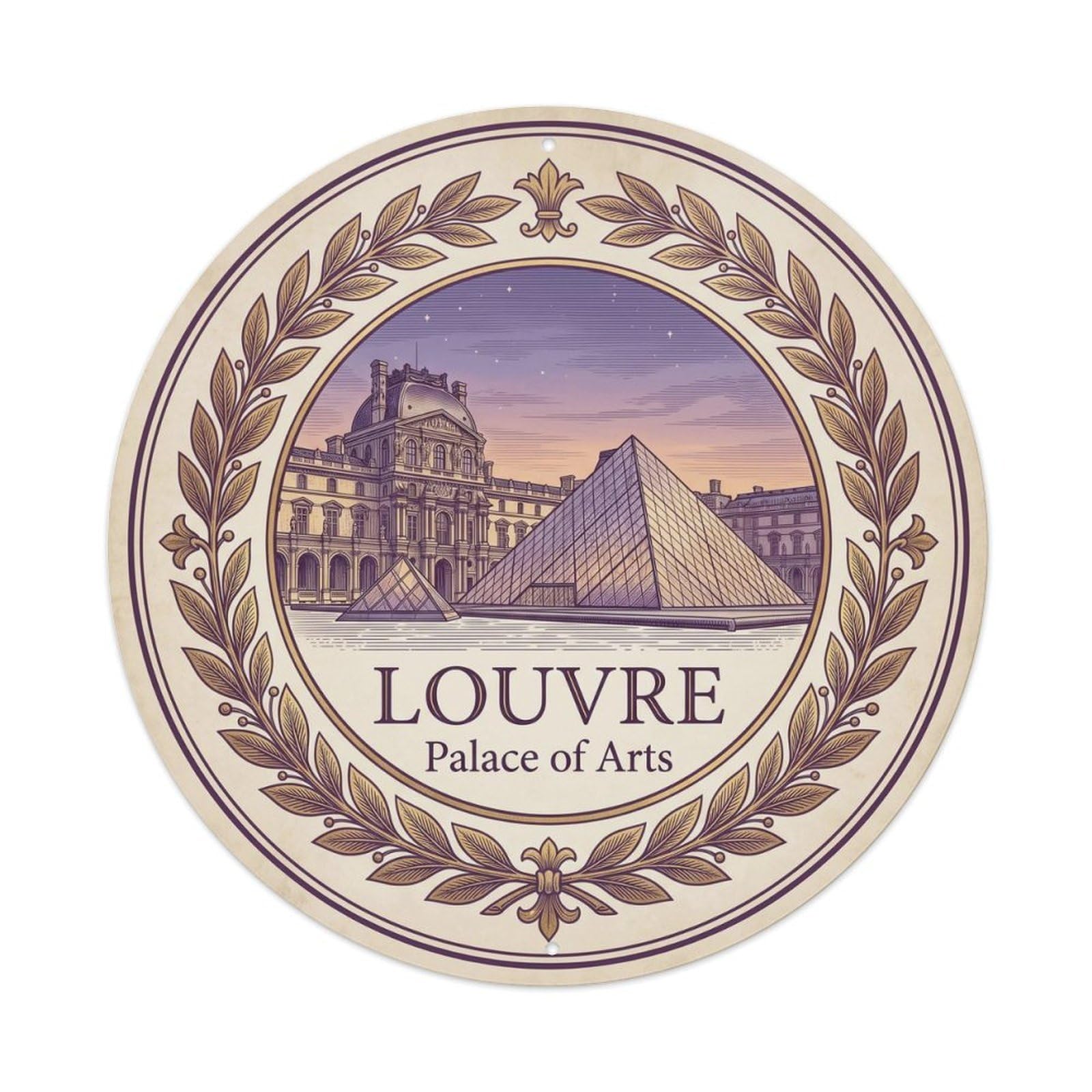 Vintage Travel Louvre Museum France Metal Tin Sign Plaque Wall Decor for Cafe, Club, Garden Round Metal Poster 8x8Inch