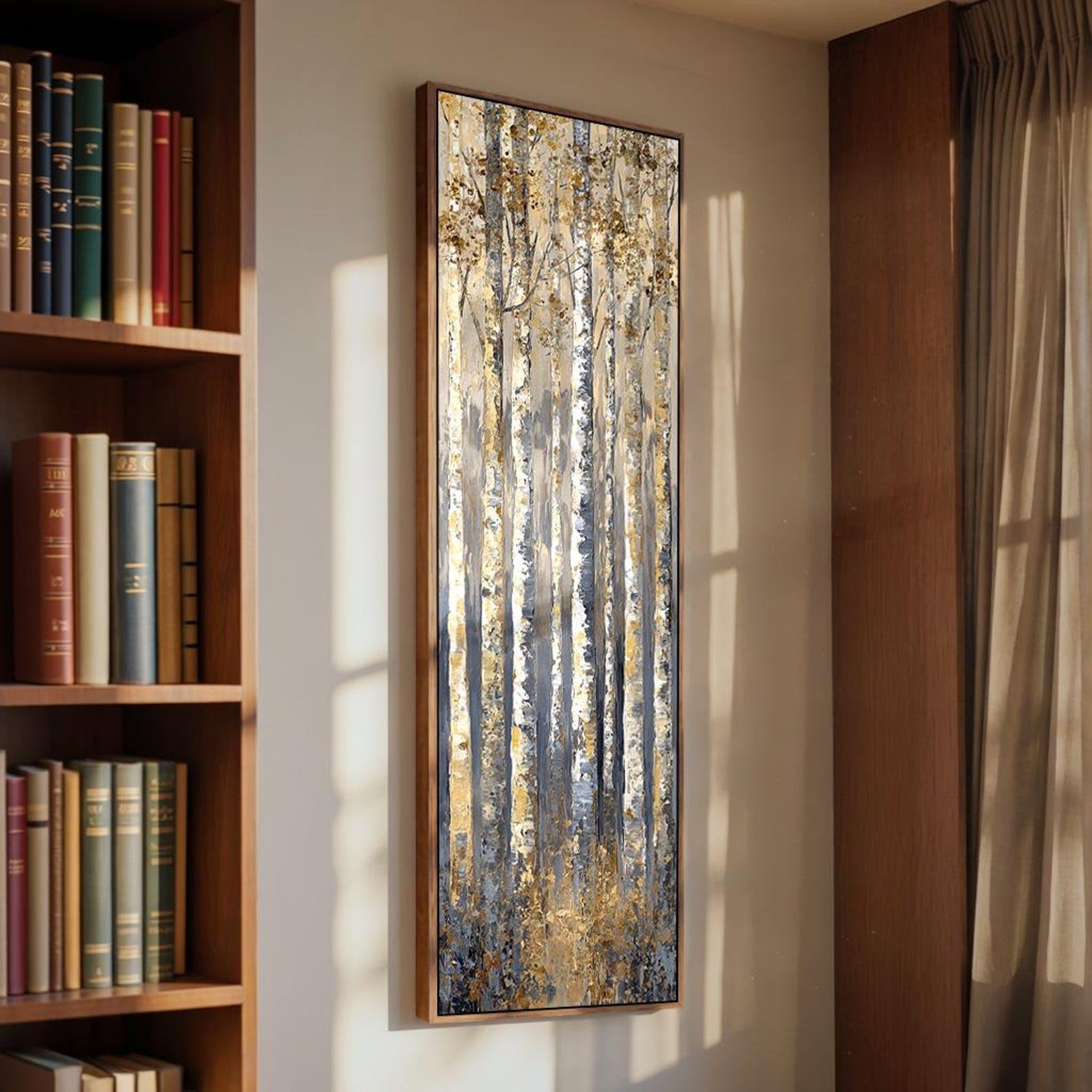 XBTYKPB Quadro con betulla - Set di tele da parete - Decorazione verticale alta - Stampa astratta su tela raffigurante una foresta - Grande opera d'arte naturalistica (45x135 cm/senza cornice)