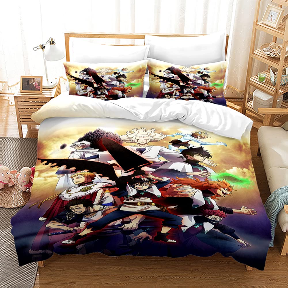 Nichiyobi 7 Black Clover Duvet Cover Bedding Set - Duvet Cover And Pillowcase, Microfibre, 3D Digital Print, 3-Piece Bed Linen (, Single 135 X 200 Cm)