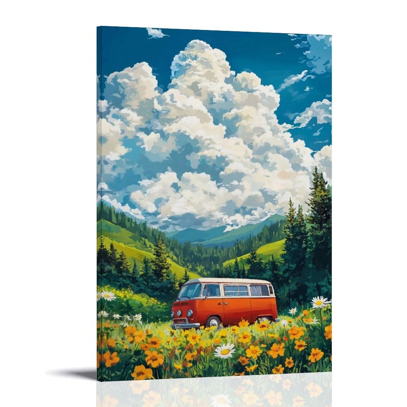 HUERYRYHY Valley Road Trip Van 01 Poster Wall Art Canvas Vintage Aesthetic Painting Decor for Rooms 24x36inch Frame-style