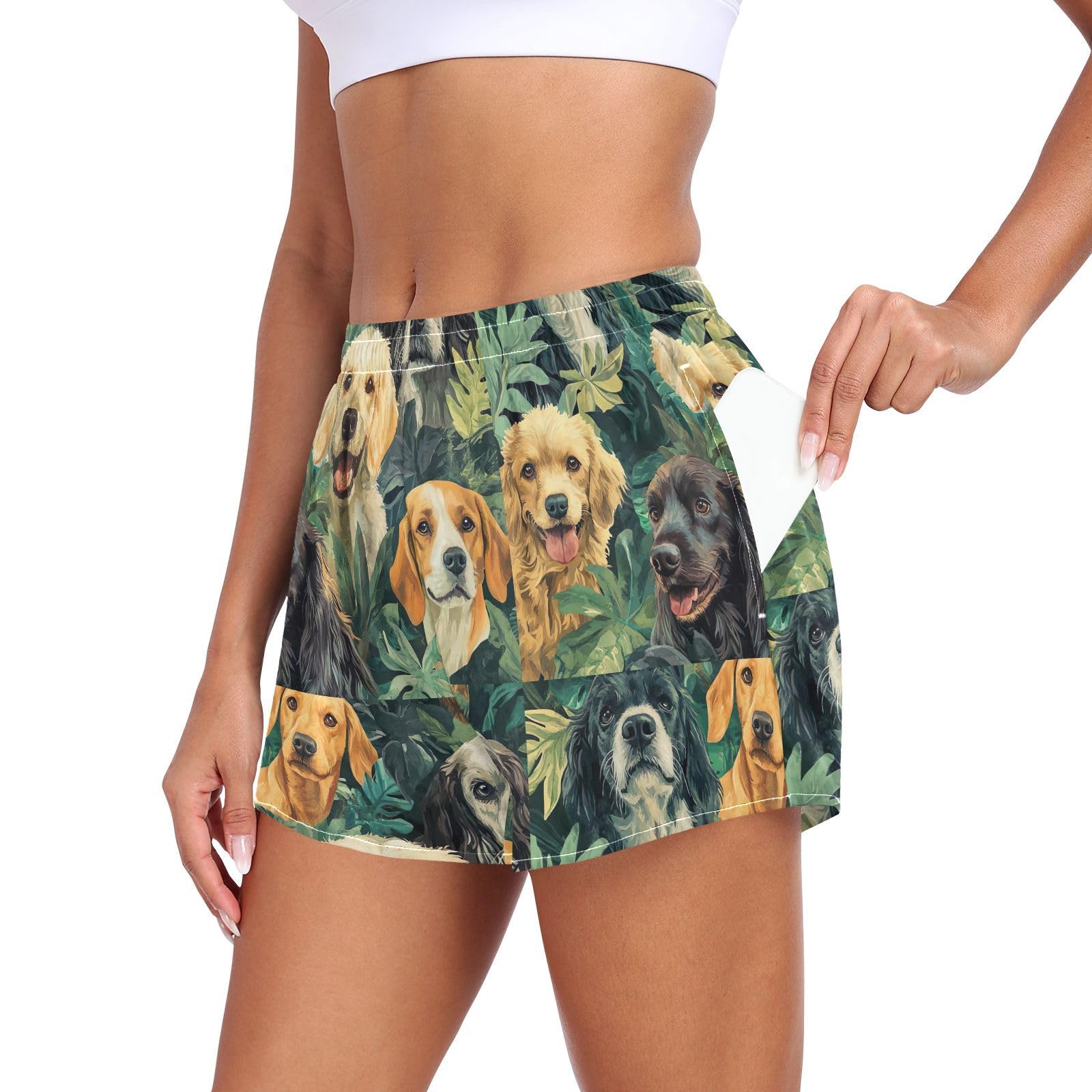 UMIRIKO Cute Dogs Golden Retriever Athletic Shorts for Women with Pockets S 202b6320