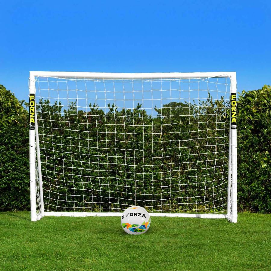 FORZA 8ft x 6ft Football Goal | All Weather uPVC Frame and Durable Net – Optional Target Sheet, Football & Carry Bag - Ideal for Home Gardens & Clubs (Goal and Ball)