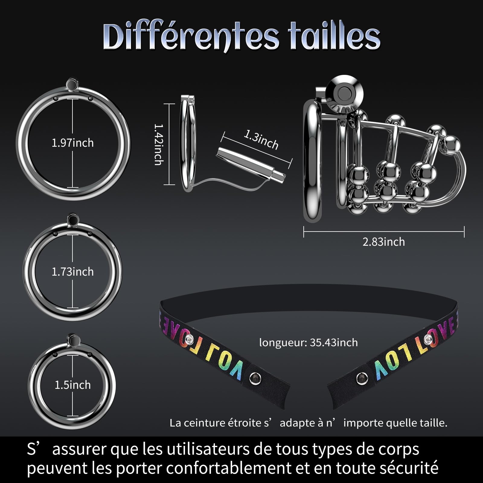 Cage de Chasteté Pénis Sex Toýs Homme Couple - Cage à Pénis Avec Anneaux de 3 Tailles, Cathéter Urétral et Ceinture de Chasteté, BDSM Cock Cage Serrure Invisible pour Empêcher L‘érection