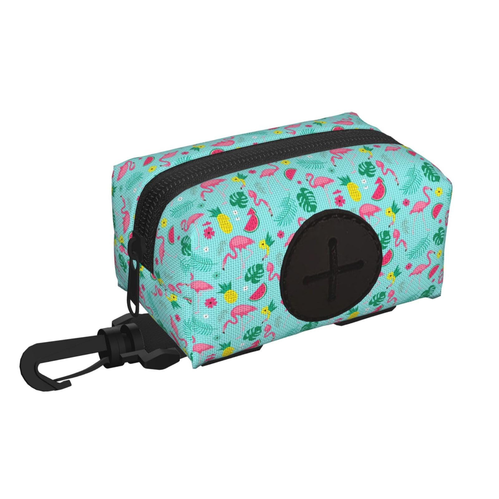 Pphgut Black Flamingo Ice Cream Fruit Print Waterproof Pet Waste Treat Bag Outdoor Walking Hiking Pouch Camping Accessory
