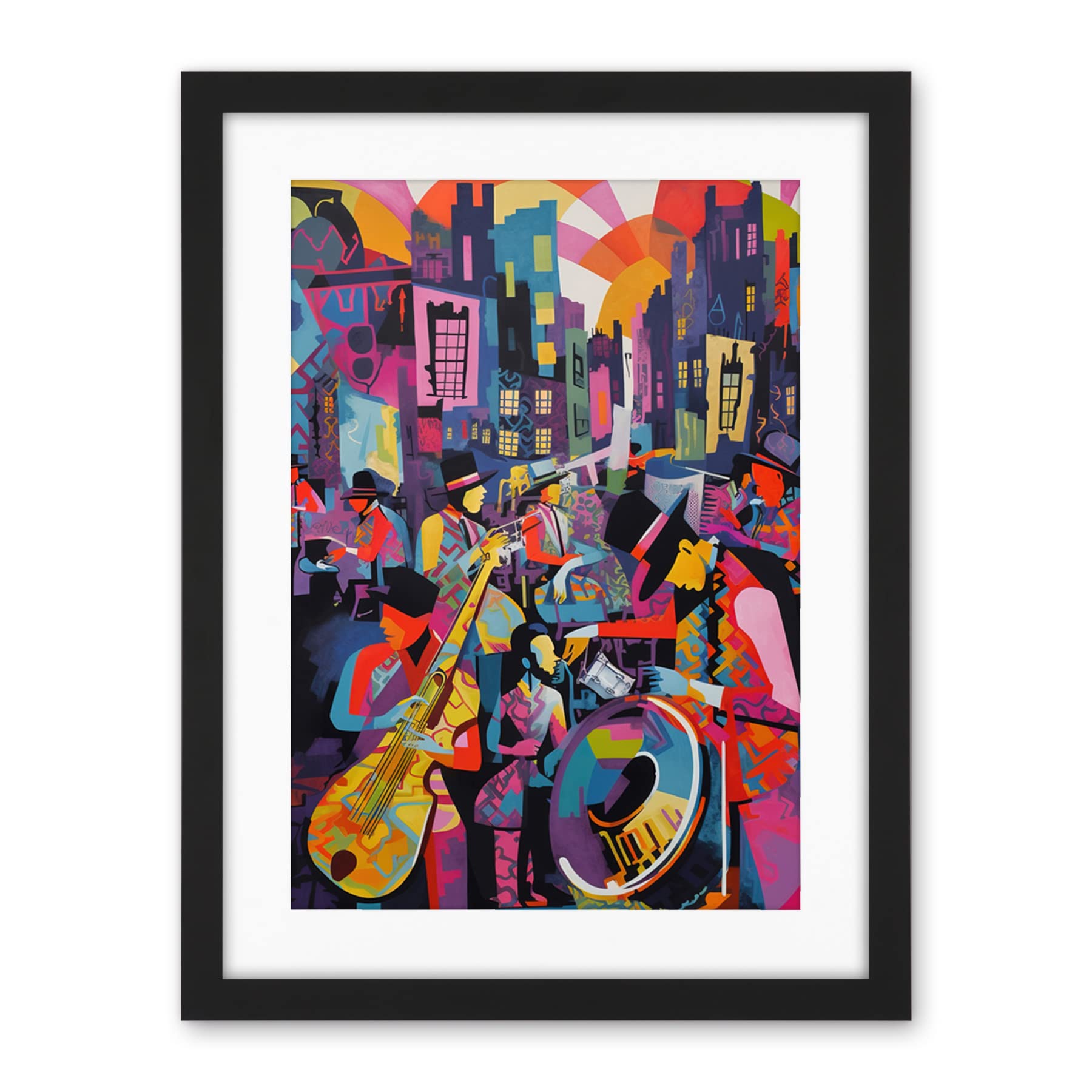 Artery8 New Orleans Jazz Festival Street Musicians Playing Music City at Sunset Abstract Modern Painting Artwork Framed Wall Art Print 18X24 Inch
