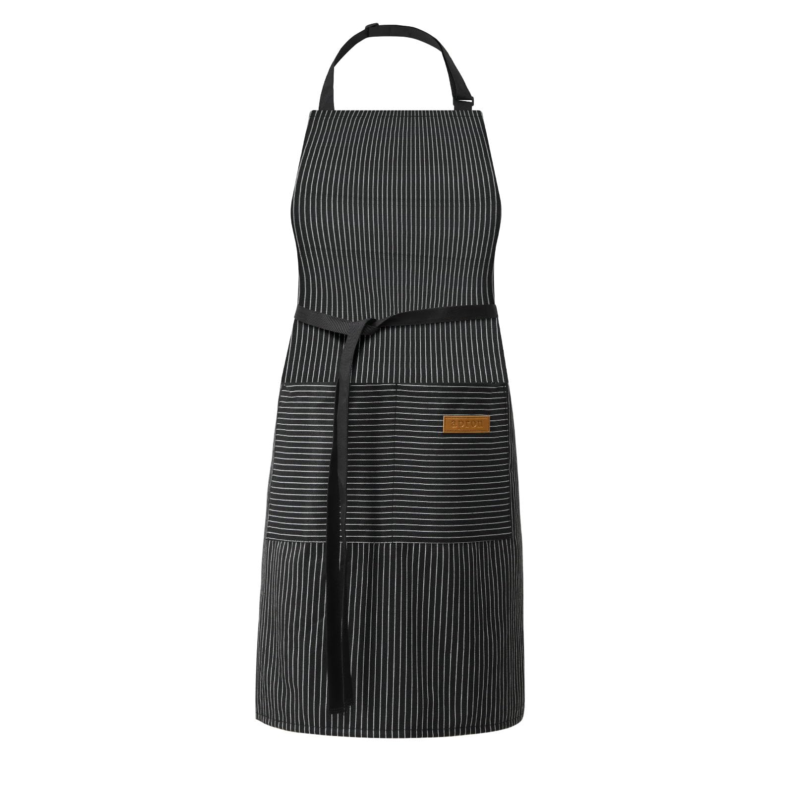 Dillman Men's Narrow Black Strips Kitchen Cooking Adjustable Aprons - Wo Bib Soft Chef Stripes Apron With 2 Pockets (Narrow Black Strips)