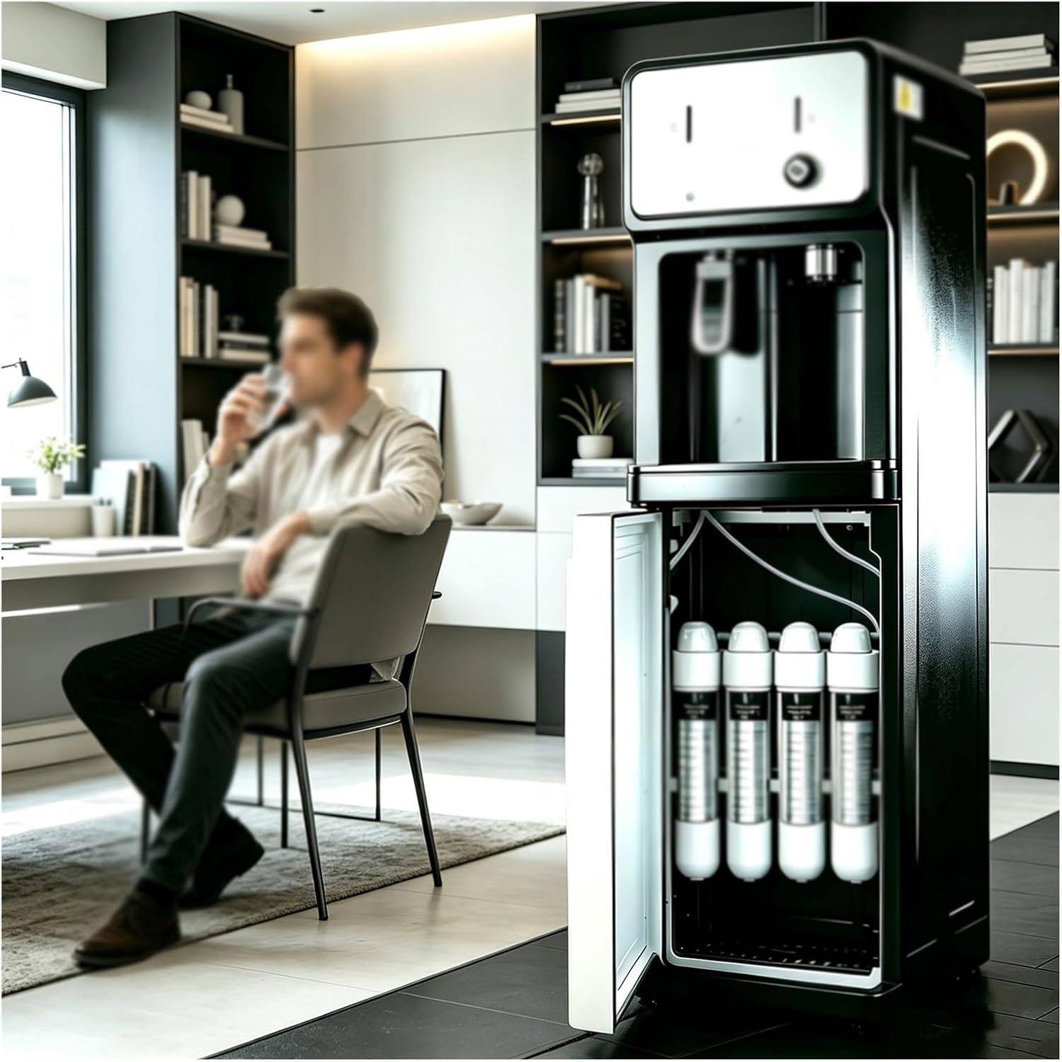 Commercial Water Dispenser, Chillers & Water Fountains, 3 Water Temperature Settings, Four-Stage Filtration Water Cooler for Home Office Coffee Tea Bar Dorm