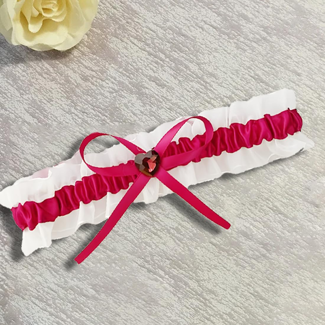 Giarrettiera Sposa In Pizzo Bianco E Rosso - Accessorio Matrimonio Con Fiocchi E Ciondoli - Foto 3