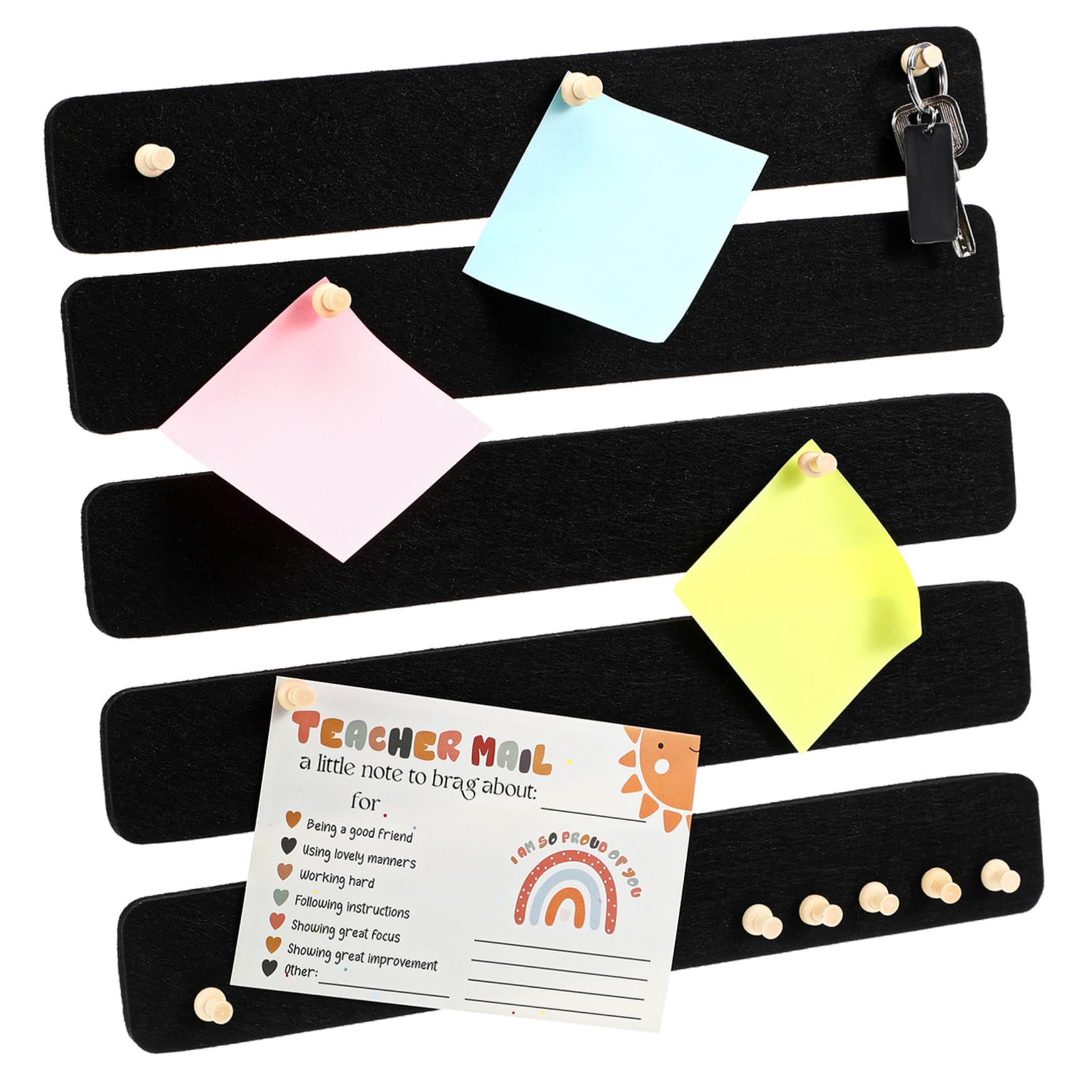 DOITOOL 5pcs Message Memo Board Strip Memo Board for Pictures Bulletin Bars Memo Strip Office Bulletin Board Strips Pin Board for Photos Push Pin Strip Wall Pin Board Felt Black