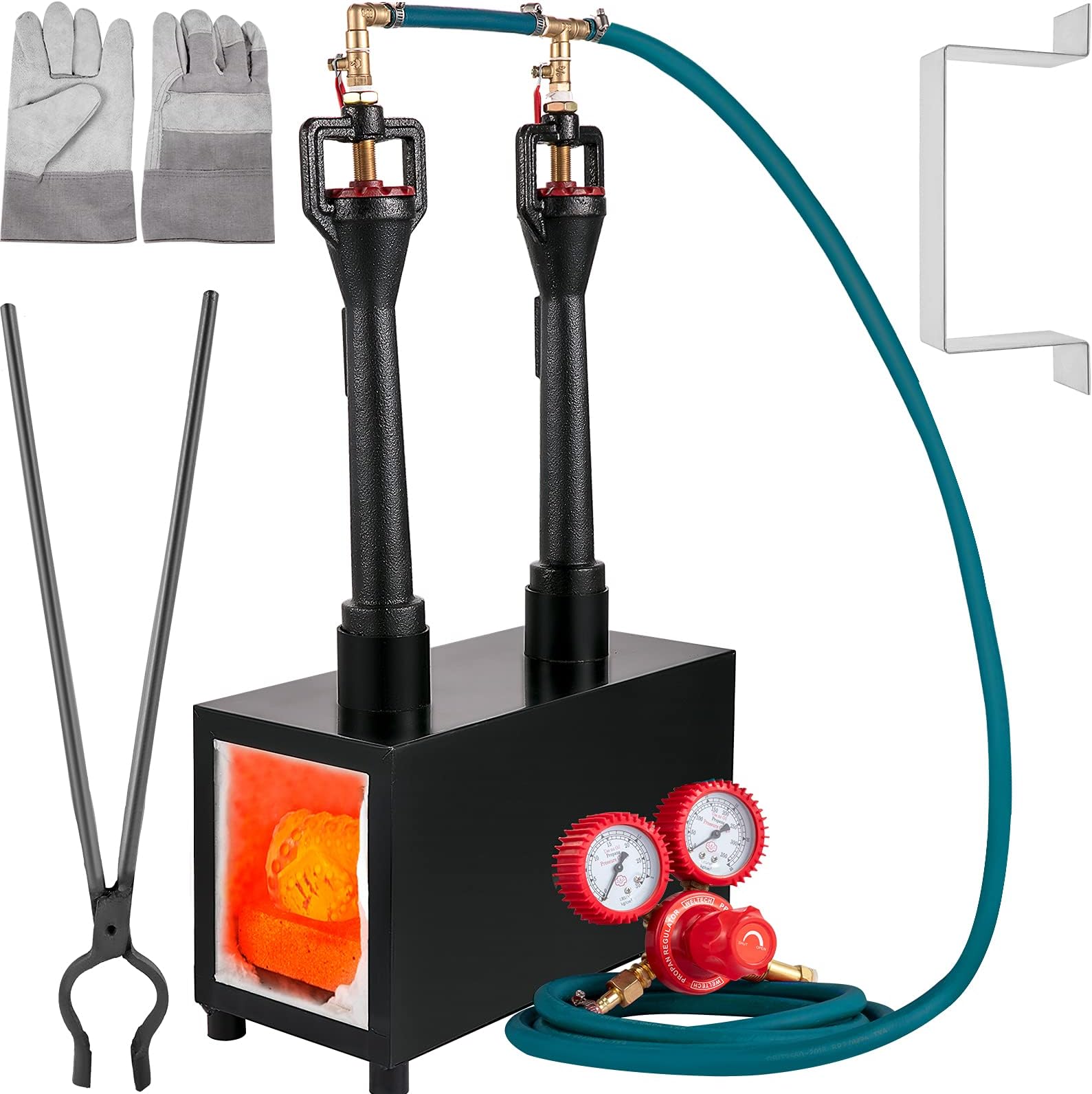 VEVOR Propane Knife Forge, Blacksmithing Forge with Dual Burners, Portable Propane Forge with an Open Structure, Large Capacity Farrier Forge, Square Propane Burner Forge for Knife and Tool Making