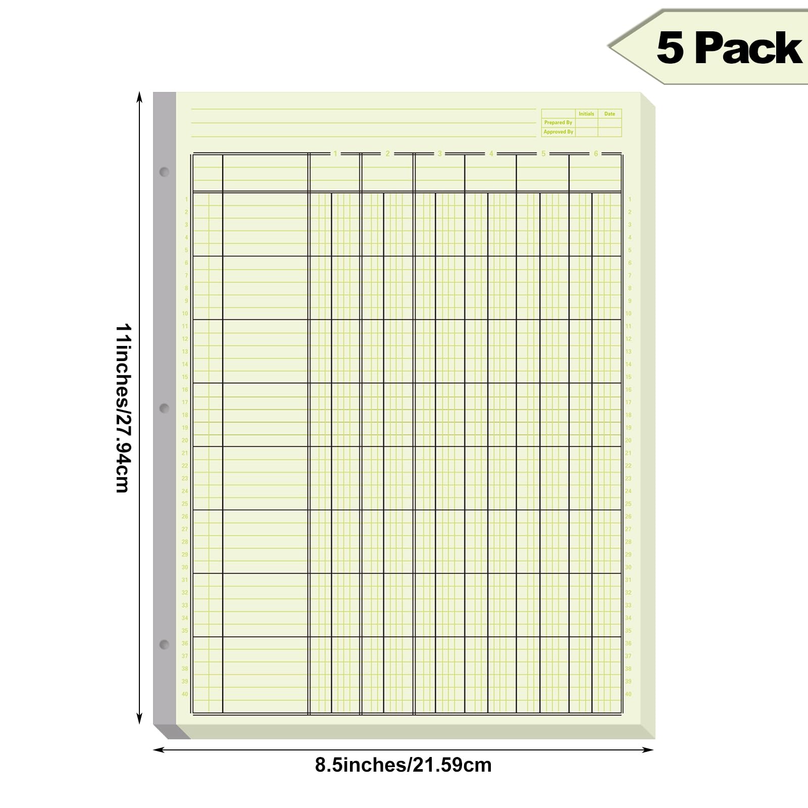 Zhanmai Paquete de 5 blocs de análisis de 250 hojas, libros columnares de 3 agujeros, bloc de papel para contabilidad, bloc columnar para negocios, 50 hojas/paquete, formato de página única, verde (6