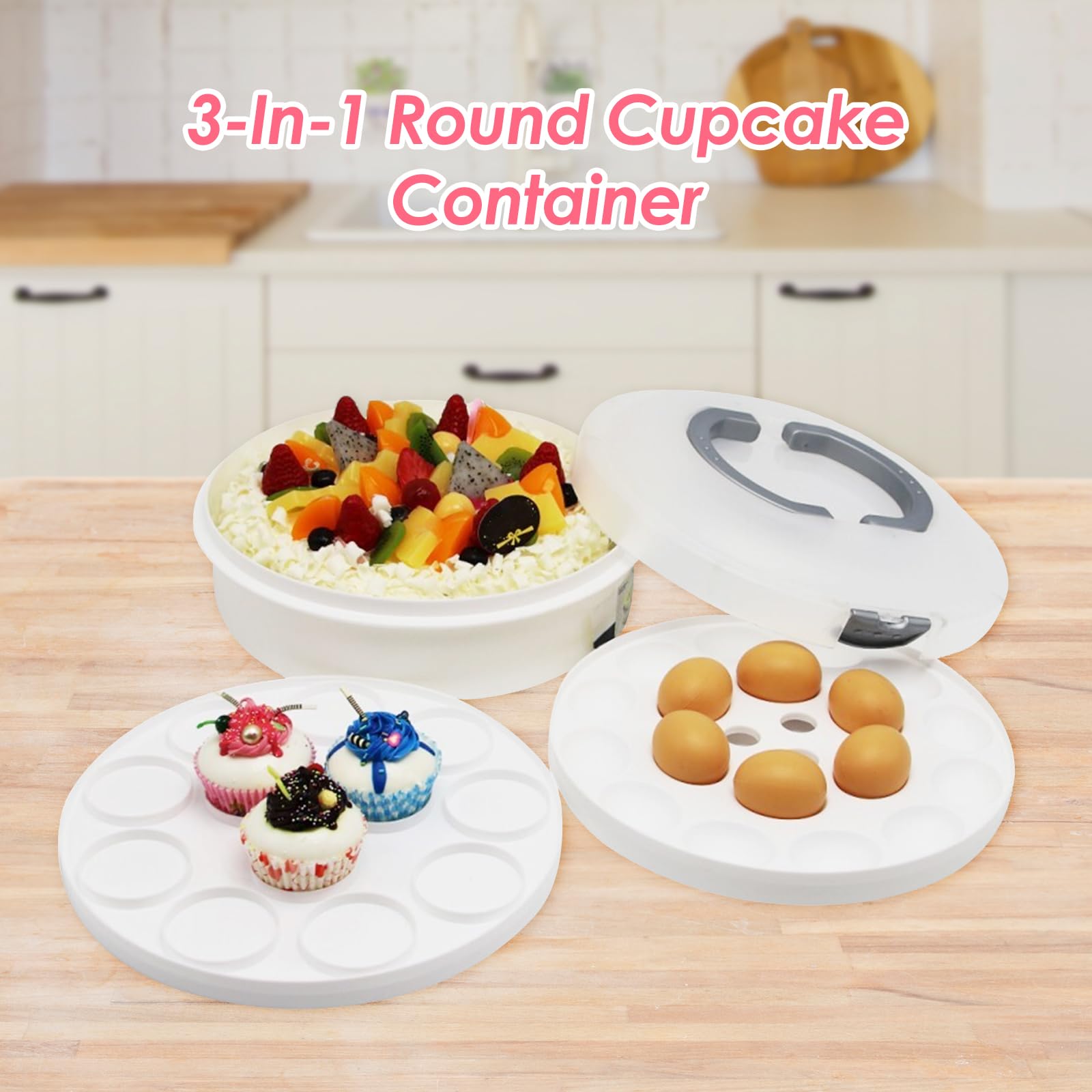 Bothyi Muffin Tart Cookie Dessert Keeper, Cupcake Container Portable with Handle, Egg Holder Cake Keeper, Pie Cake Carrier with Lid for Dishes Vegetables