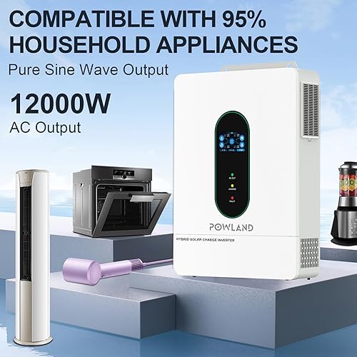 Miniatura 9 de POWLAND Inversor solar híbrido de 4000 W Onda sinusoidal pura de 24 V CC a 120 V CA Pantalla LCD con parte superior de vidrio Controlador