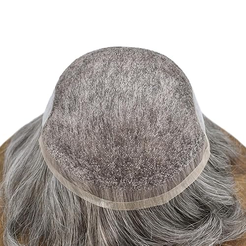 Miniatura 5 de Tupé para hombres de cabello humano para hombre, tupé con encaje frontal suave francés para hombre, extensiones de cabello con nudos blanqueados,