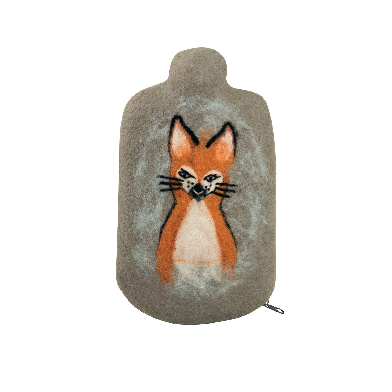 Hugo Frosch Öko-Wärmflasche Kinder 0,8 l mit Merino-Filzbezug Fuchs Grau