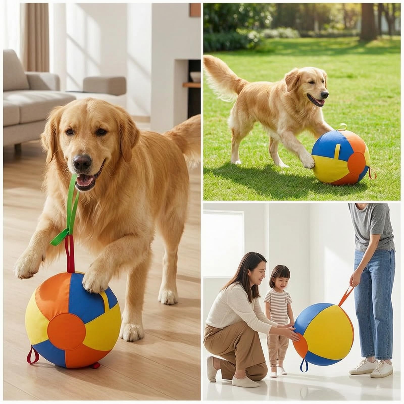 Pelota de Juego Grande Juguete para Perros Balón para Mascotas Pelota con Bucles Superficie Acolchada Construcción Cosida Resistente Ayuda a, Azul, Naranja, Amarillo, Grande 45cm
