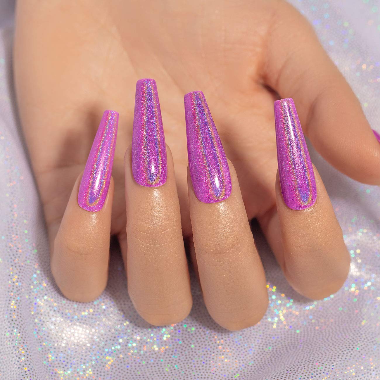 RARJSM Holographic Nail Polish Bright Purple Nail Polish 1 Pcs 7.5ml LED Lamp Cured Holographic Effect for Nail Art Design Salon Home RAR74 image 4