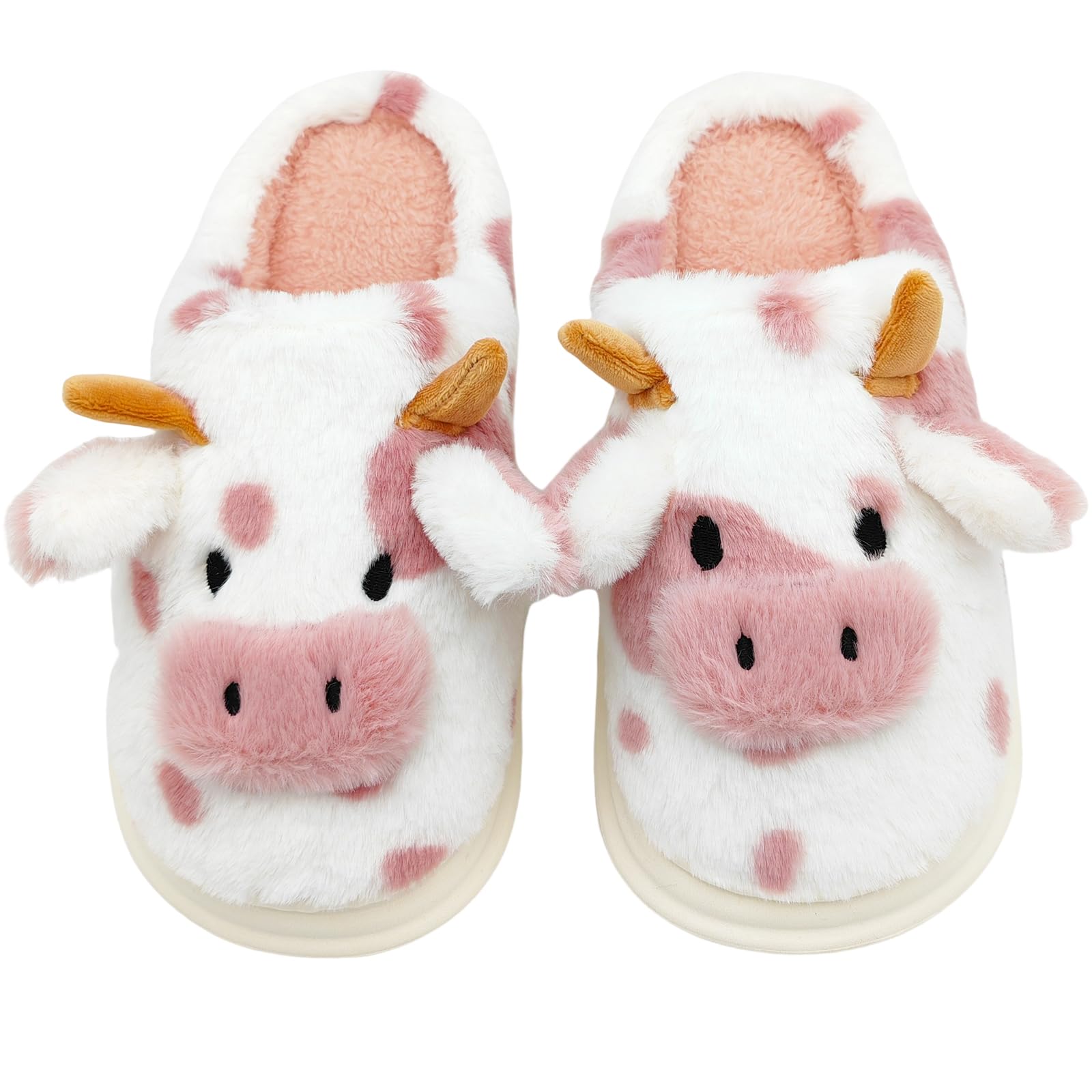 EAYORTOU Cow Slippers for Women, Adults Print Cartoon Fuzzy Cute Bedroom House Shoes with Memory Foam for Winter, Fluffy Thick Cozy Kawaii Slides