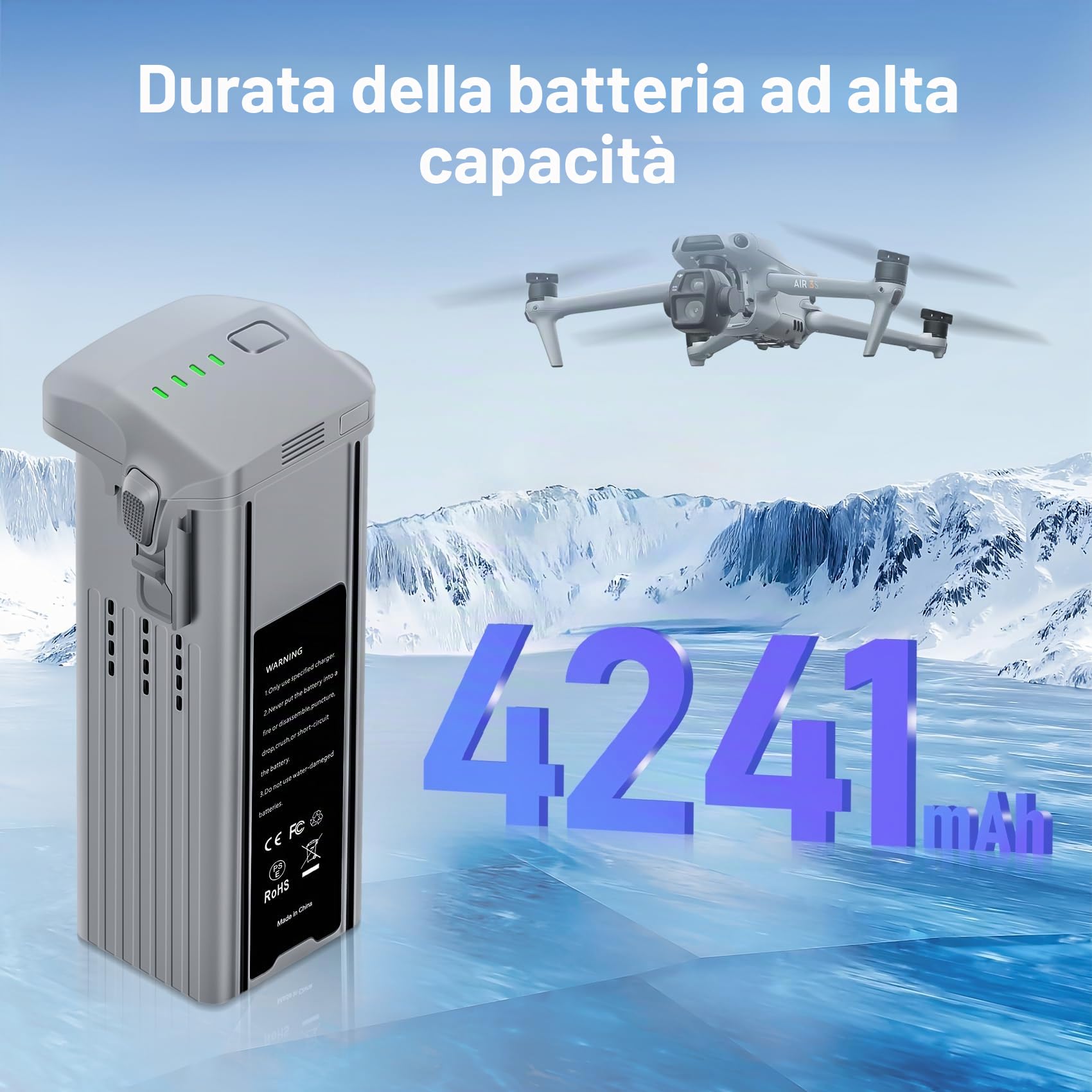 Air 3 Batteria di volo intelligente 1 confezione 4241mAh Grande capacità Autonomia di volo massima 46 minuti Completamente compatibile con DJI Air 3 e Air 3S