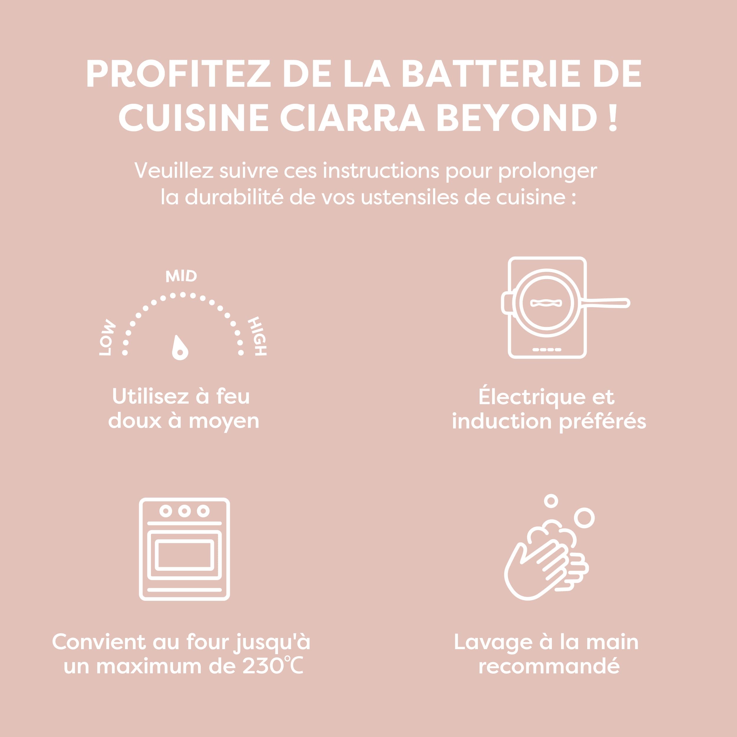 Ciarra Beyond - Batterie de Cuisine - Set de 4 Pièces - Poêle à Frire 26cm - Sauteuse 28cm/4.2L- Cocotte 24cm/5.9L - Casserole 20cm/ 2.8L - Revêtement Antiadhésif - Tous Feux dont Induction-Rose