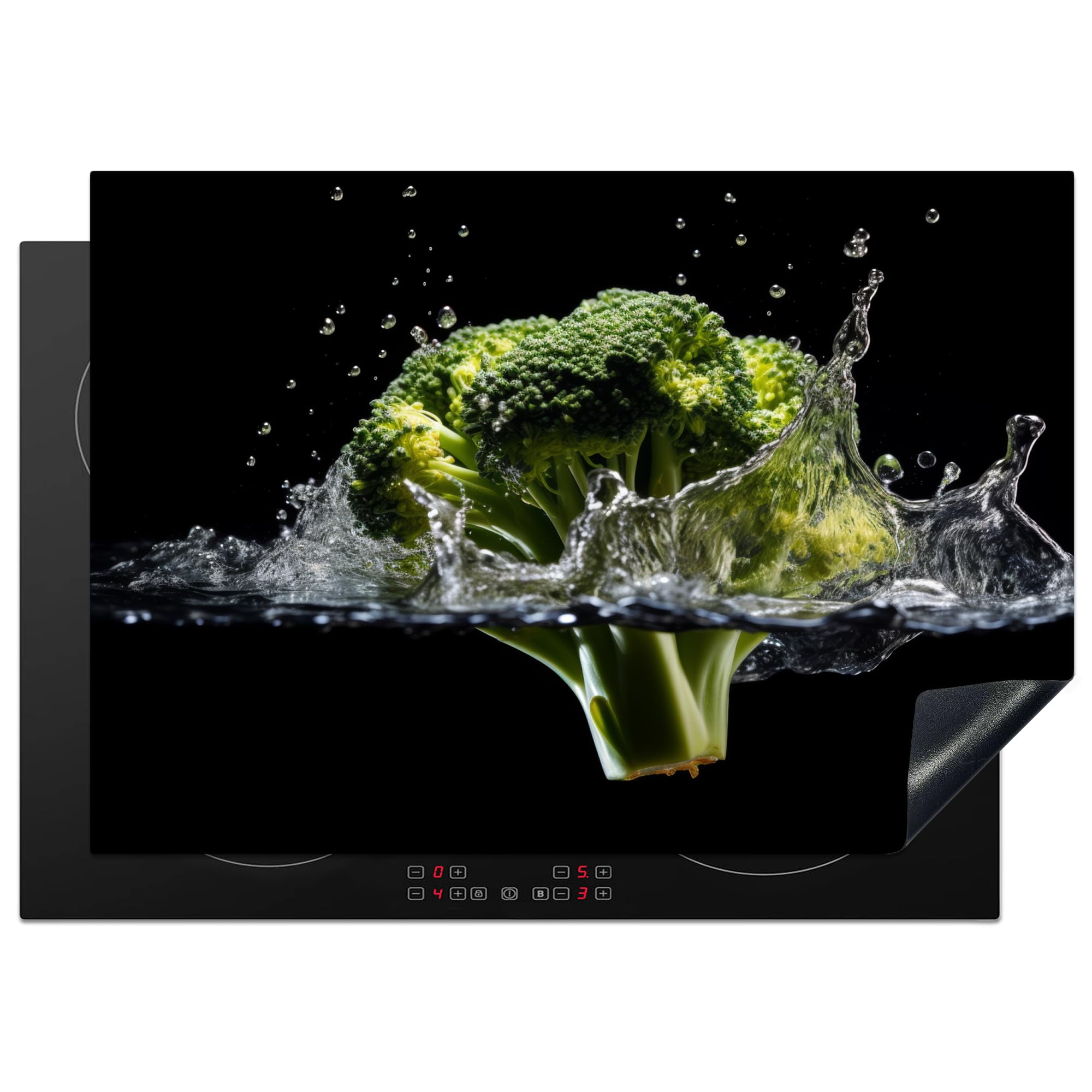 KitchenYeah© Induction Hob Protector Mat 20.5"x29.5" / 75x52 cm Cooker Top Protectors Cover Ceramic Covers Electric Hobs Vinyl Broccoli - Green - Water - Black