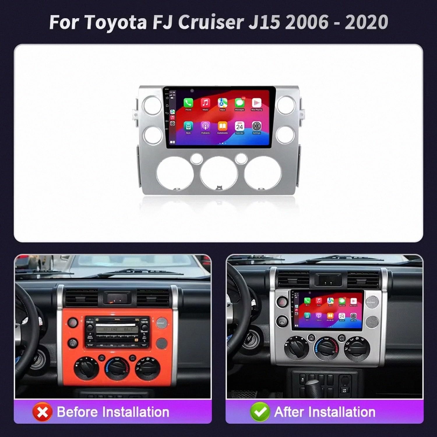 Autoradio Car Navigation per Toyota FJ Cruiser J15 2006-2020 Wireless Carplay Android Auto Stereo Auto Bluetooth Ips con Pantalla Táctil con Gps, 8 Nucleo 4G+64G