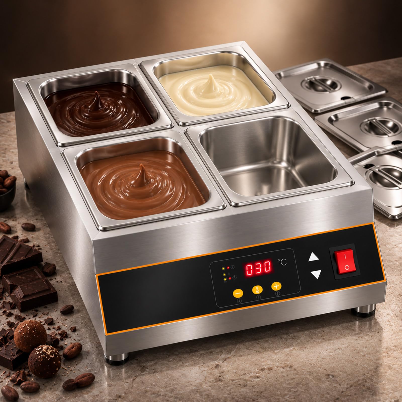 Macchina per Fusione di Cioccolato in Acciaio Inox 12kg, 500W 4-Tank