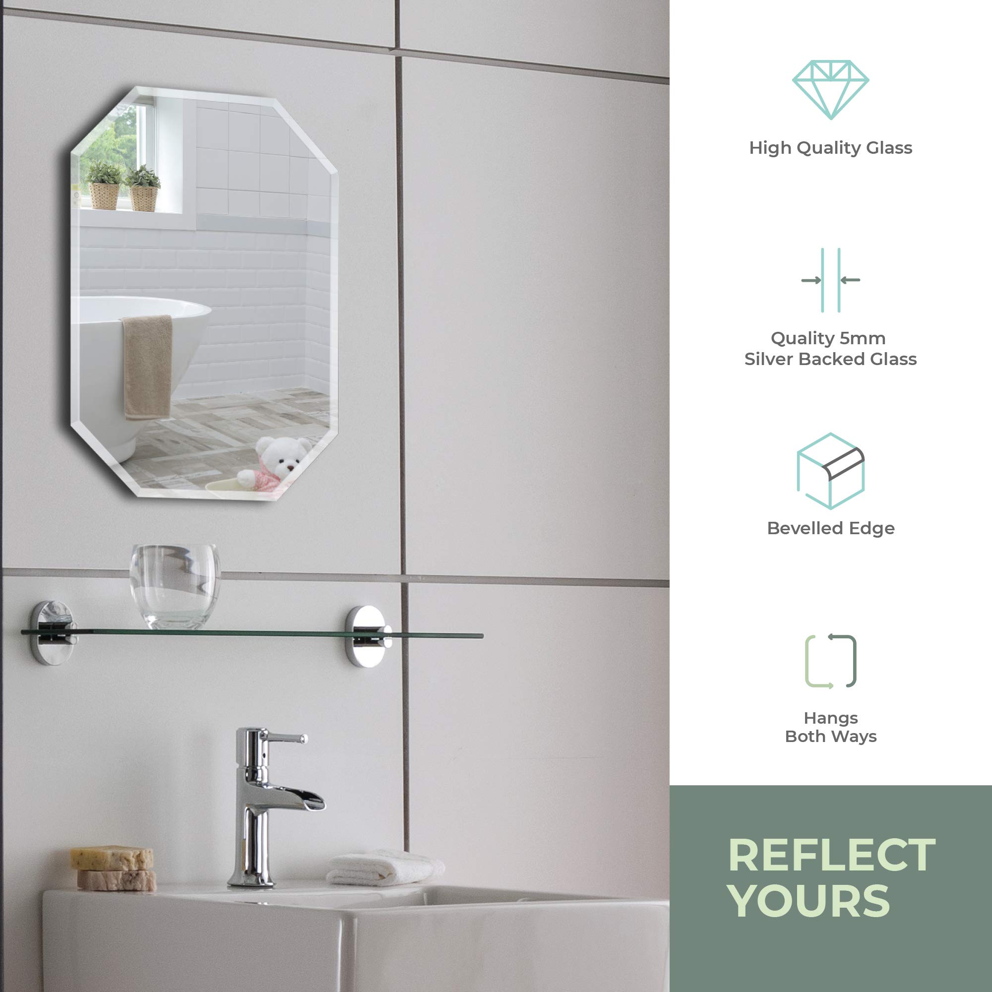 Neue Design Mood Octagonal Bathroom Mirror Wall Mounted, Frameless