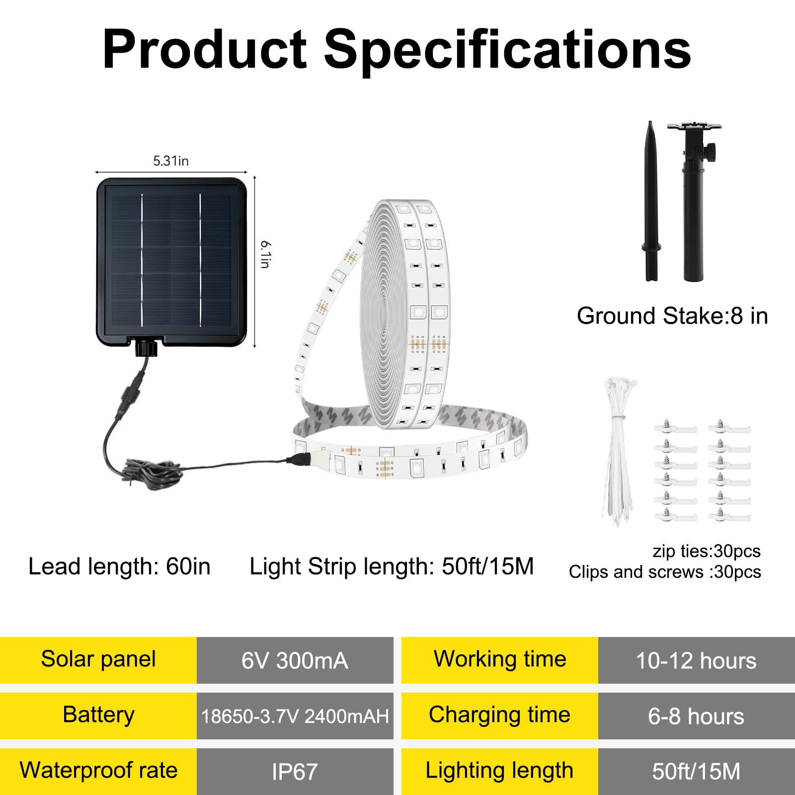 Striscia di luci a LED a energia solare per esterni, 15 m, autoadesiva, impermeabile, 8 modalità con timer remoto e accensione automatica, perfetta per terrazza, patio, sentieri, decorazioni
