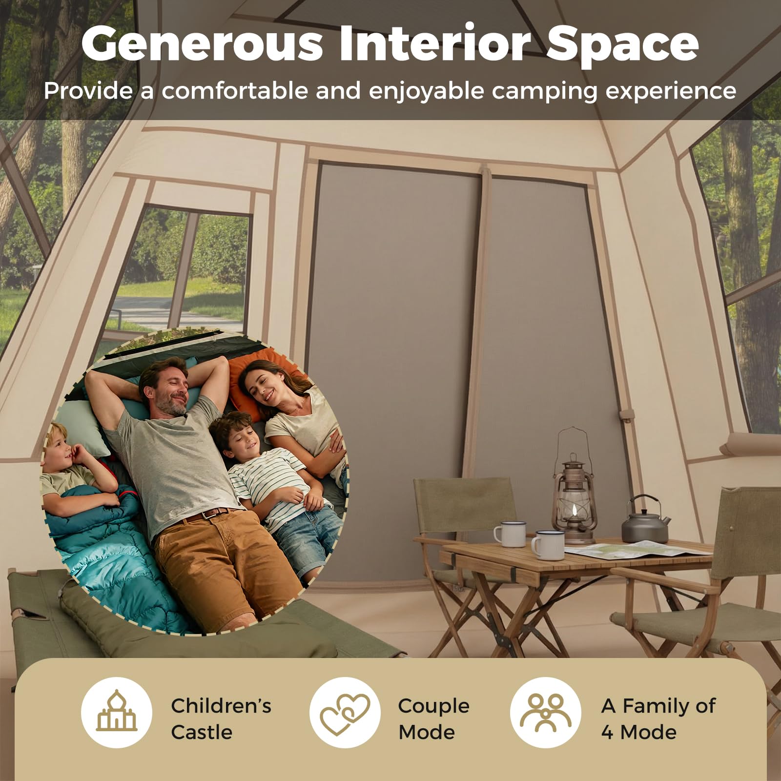 SOARS Tenda da Campeggio 3-4 Persone, Tenda Familiare con 4 Finestre Antizanzare Traspiranti e 2 Porte, Telo Antipioggia Rimovibile e Protezione Solare, Facile da Montare