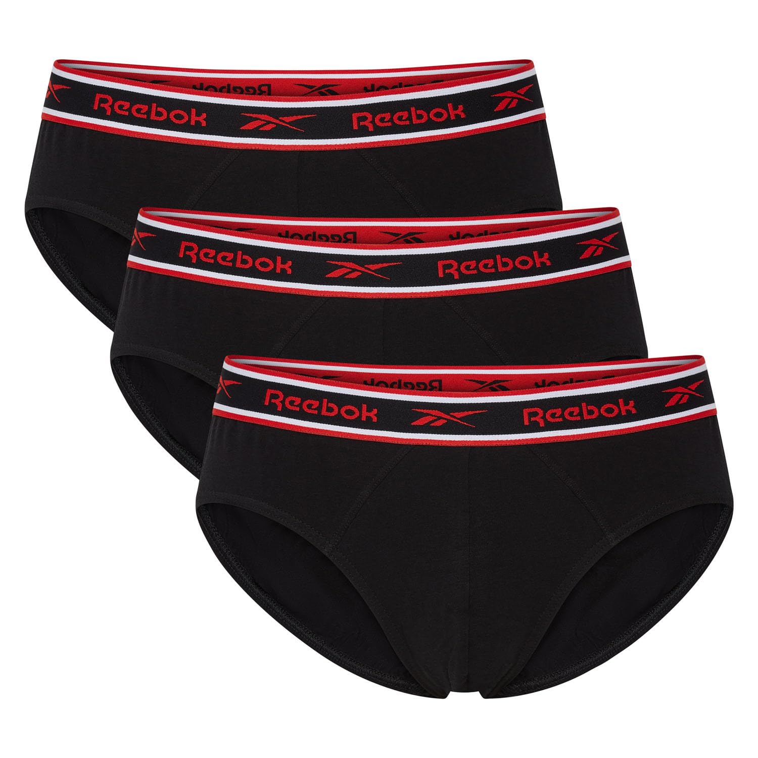 Reebok Chase Mens Briefs | Pack of 3 Sports Underpants, Breathable & Stretchable Cotton Underwear for Men | Multipack Mens Cotton Briefs | Sports Underwear for Men, Black, L